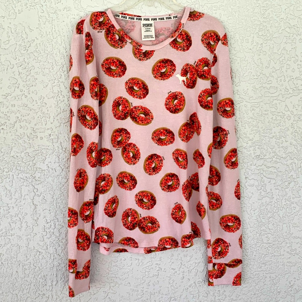 Pink Victoria’s Secret Sprinkle Donuts graphic long sleeve Top size M